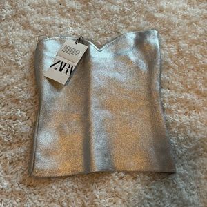 NWT ZARA SILVER KNIT BUSTIER TOP